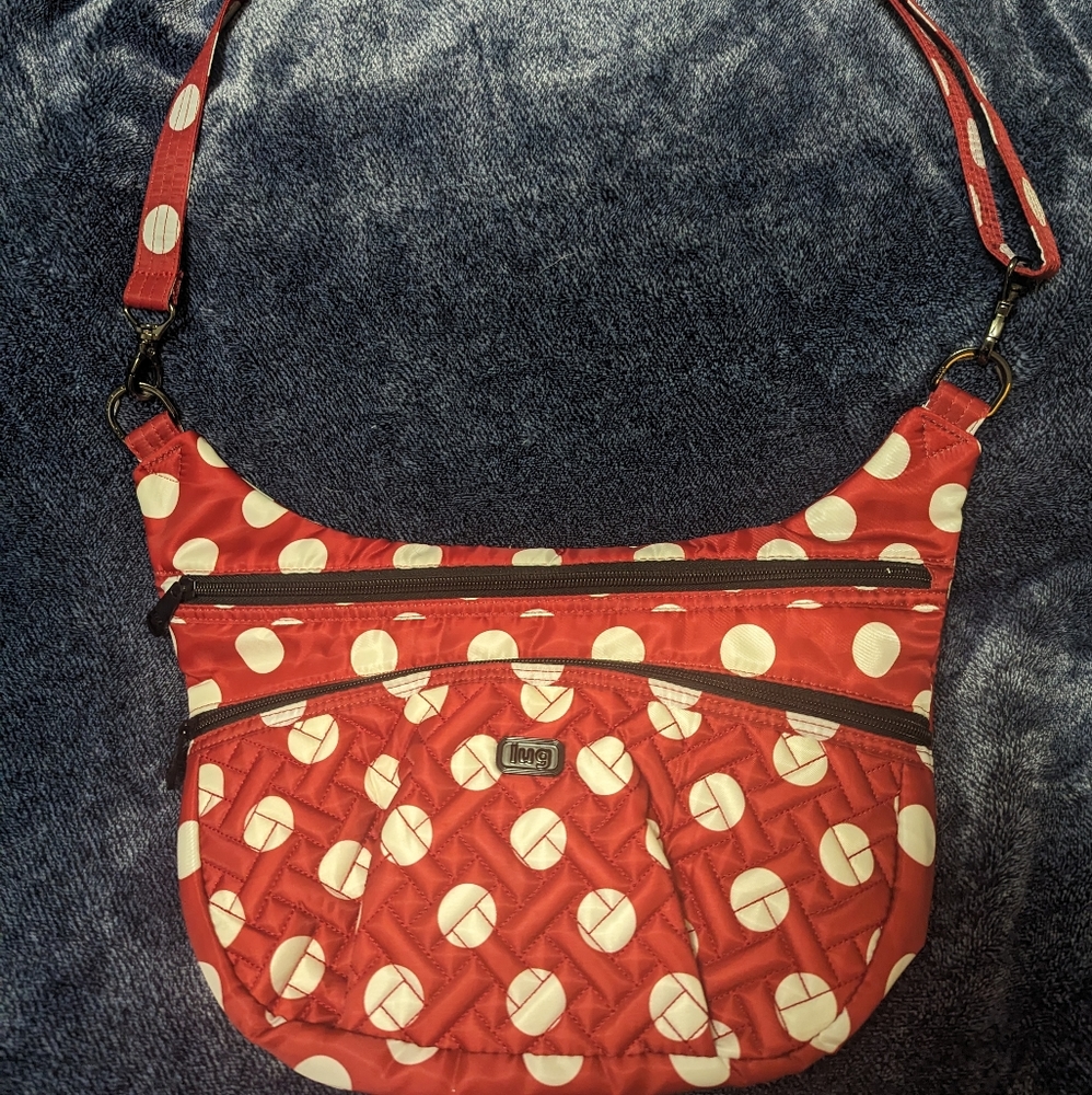 Lug red with white polka crossbody bag